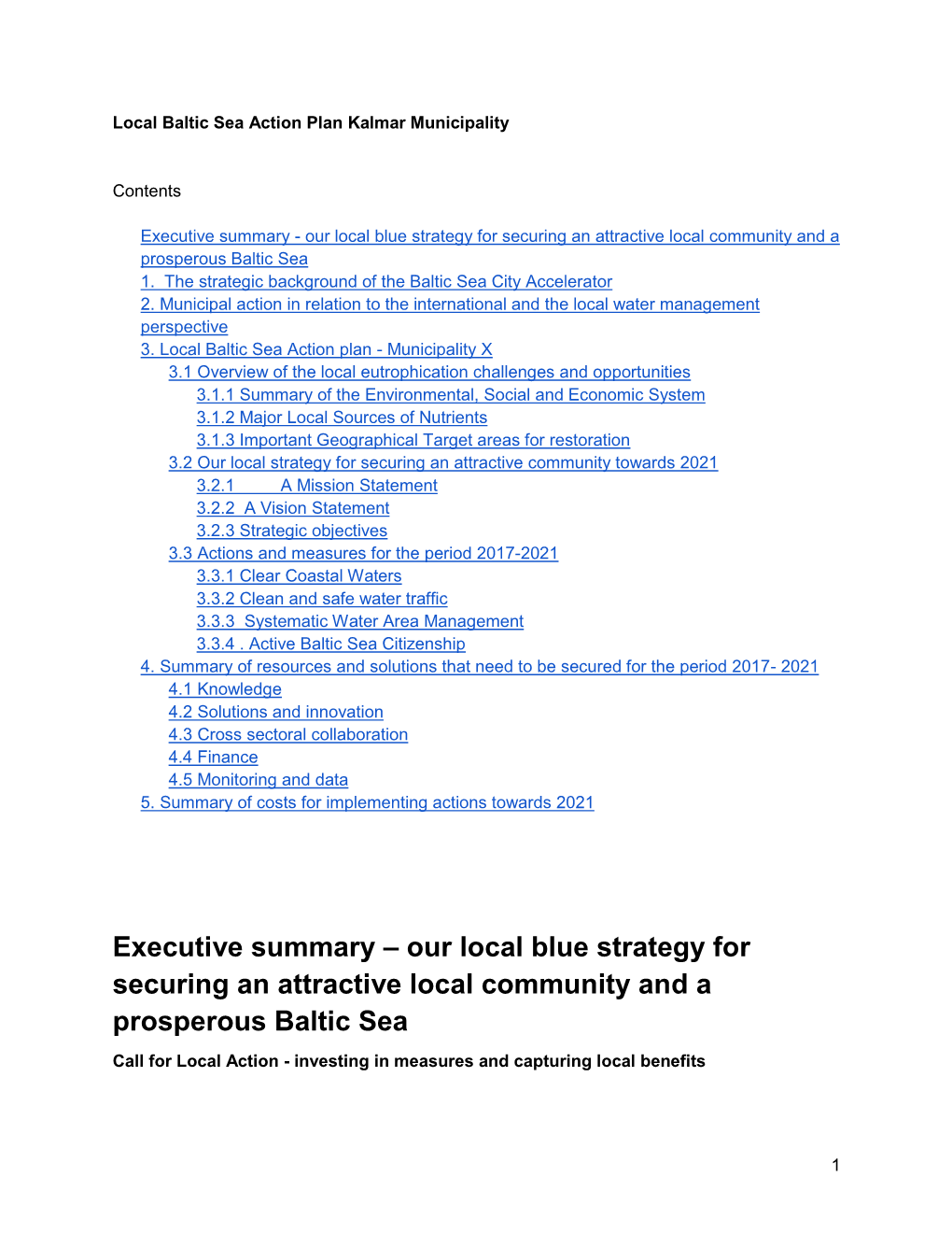 Executive Summary – Our Local Blue Strategy for Securing an Attractive