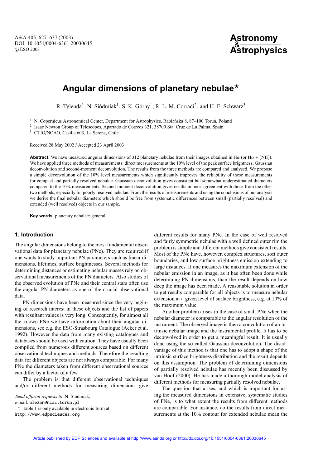 Angular Dimensions of Planetary Nebulae?