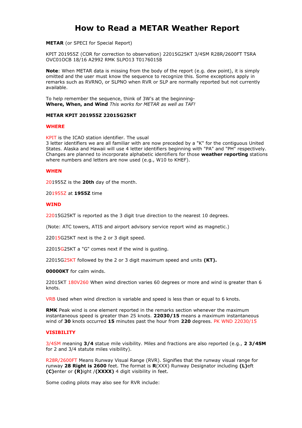 How To Read A METAR Weather Report