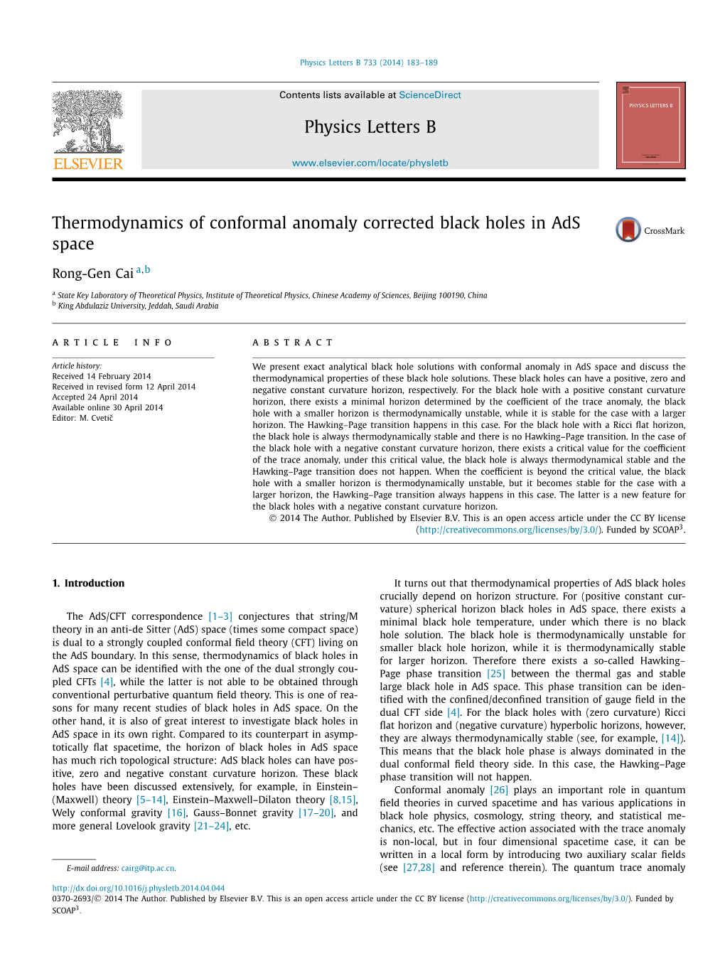 Thermodynamics of Conformal Anomaly Corrected Black Holes in Ads Space