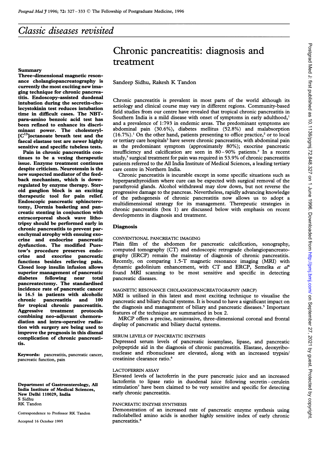 Classic Diseases Revisited Chronic Pancreatitis