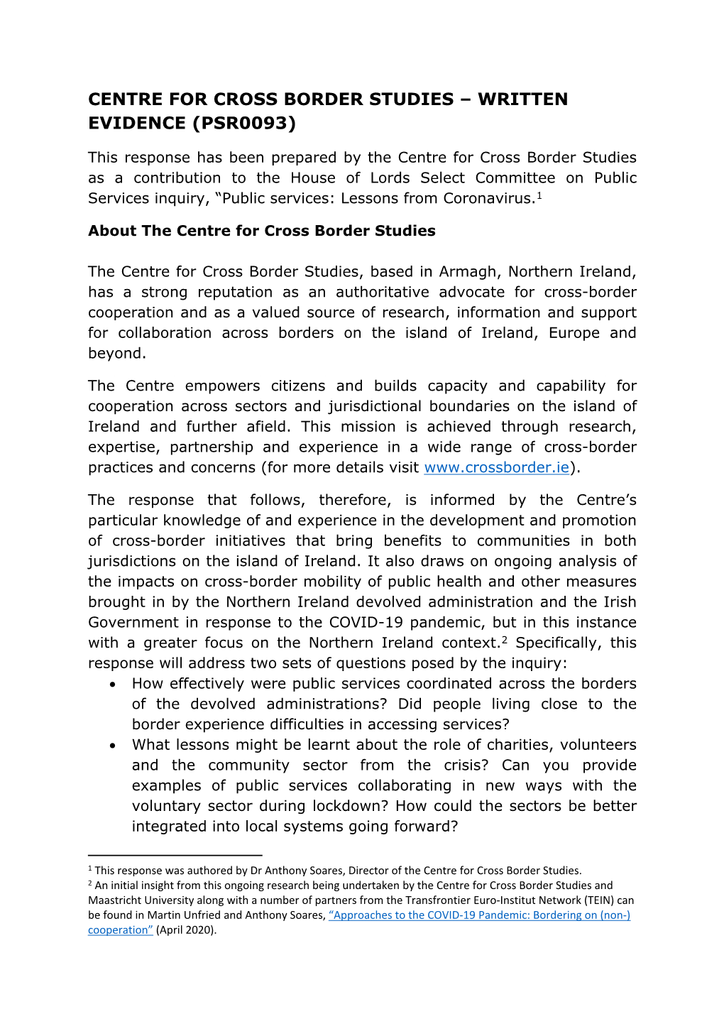 Centre for Cross Border Studies – Written Evidence (Psr0093)