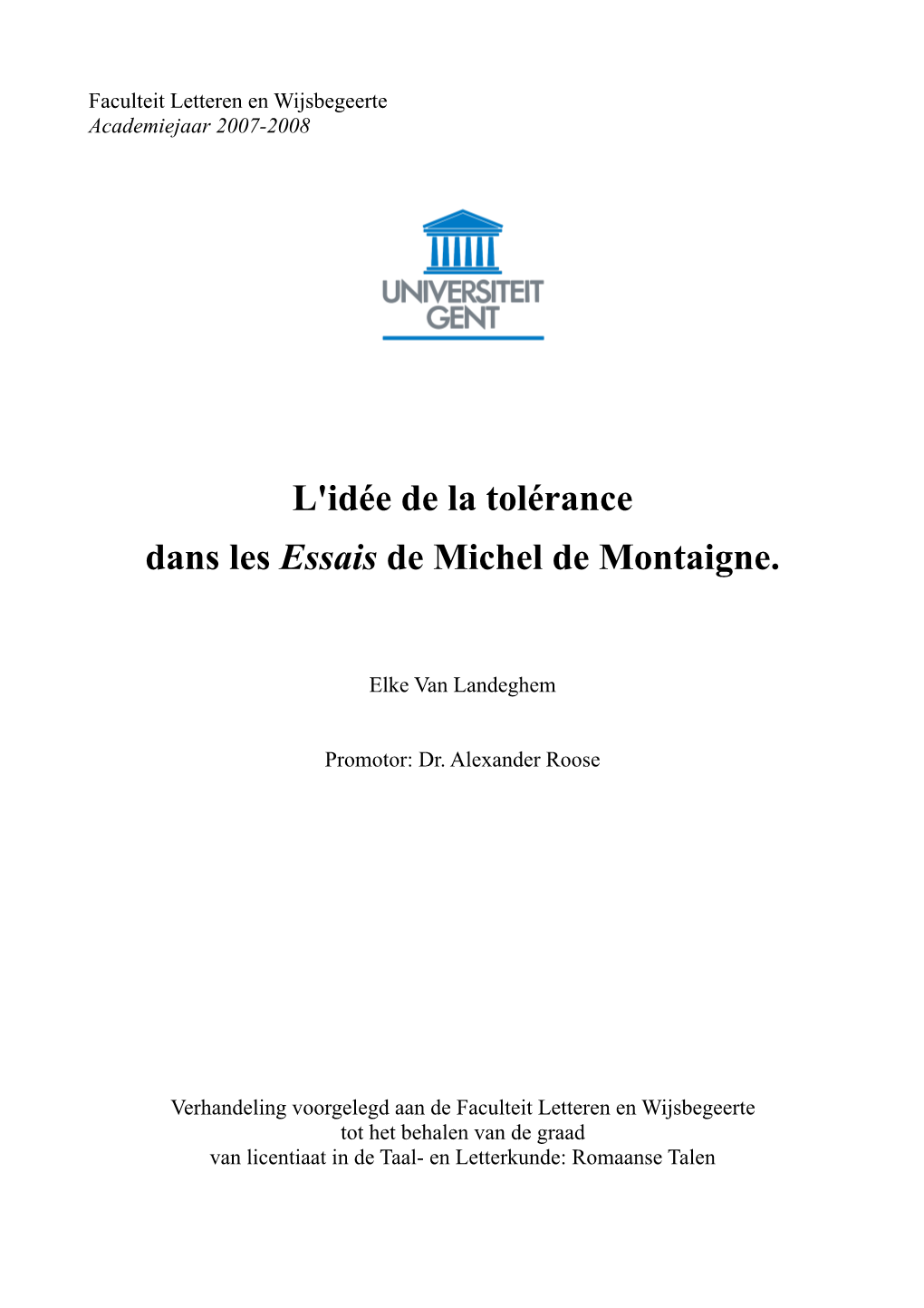 L'idée De La Tolérance Dans Les Essais De Michel De Montaigne