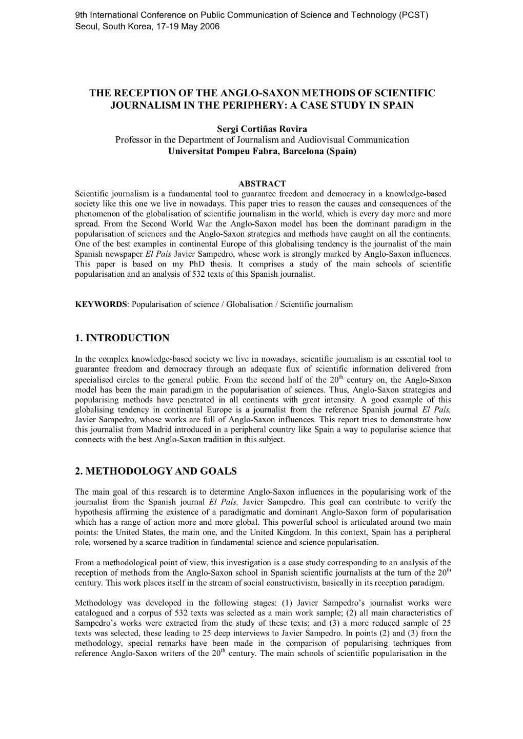 The Reception of the Anglo-Saxon Methods of Scientific Journalism in the Periphery: a Case Study in Spain