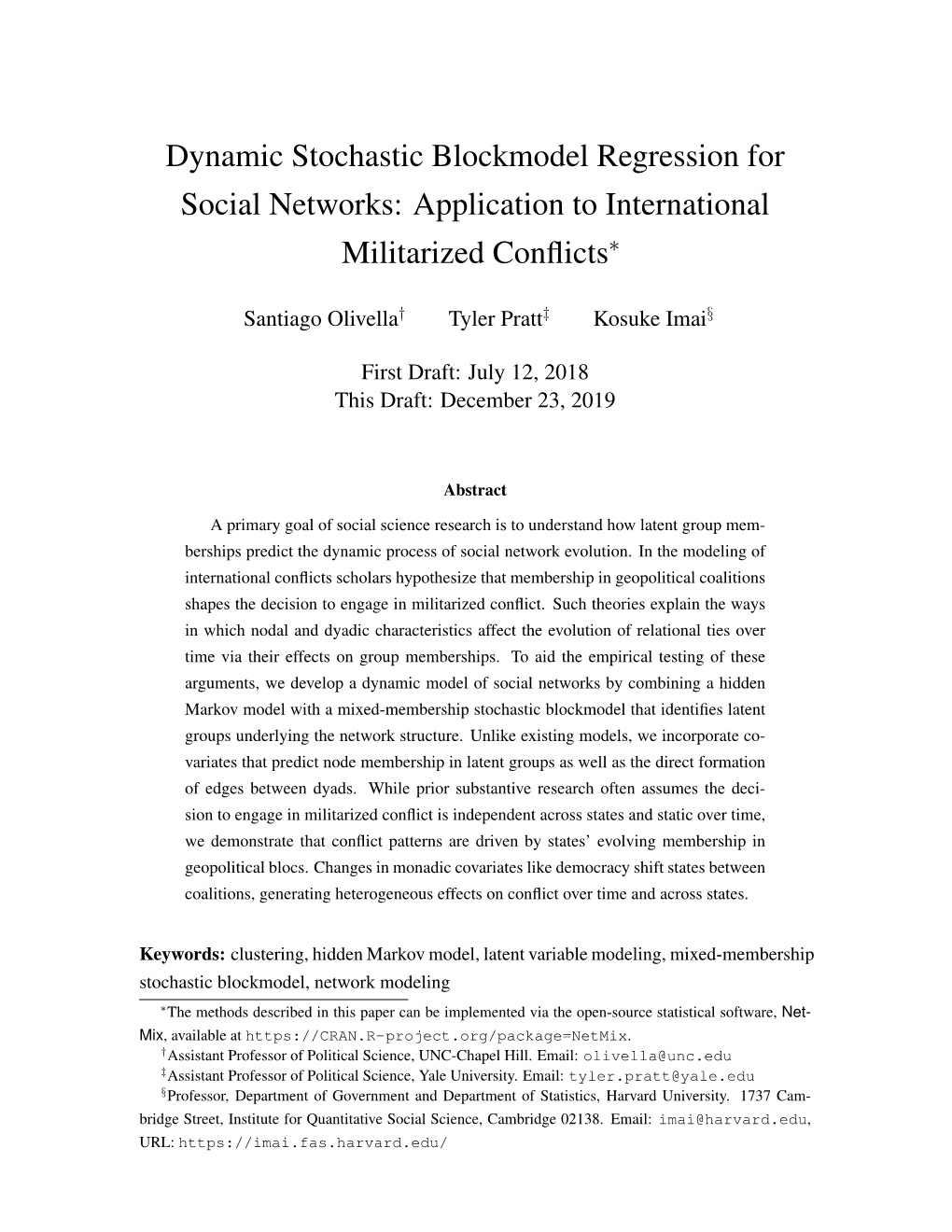 Dynamic Stochastic Blockmodel Regression for Social Networks: Application to International Militarized Conﬂicts∗