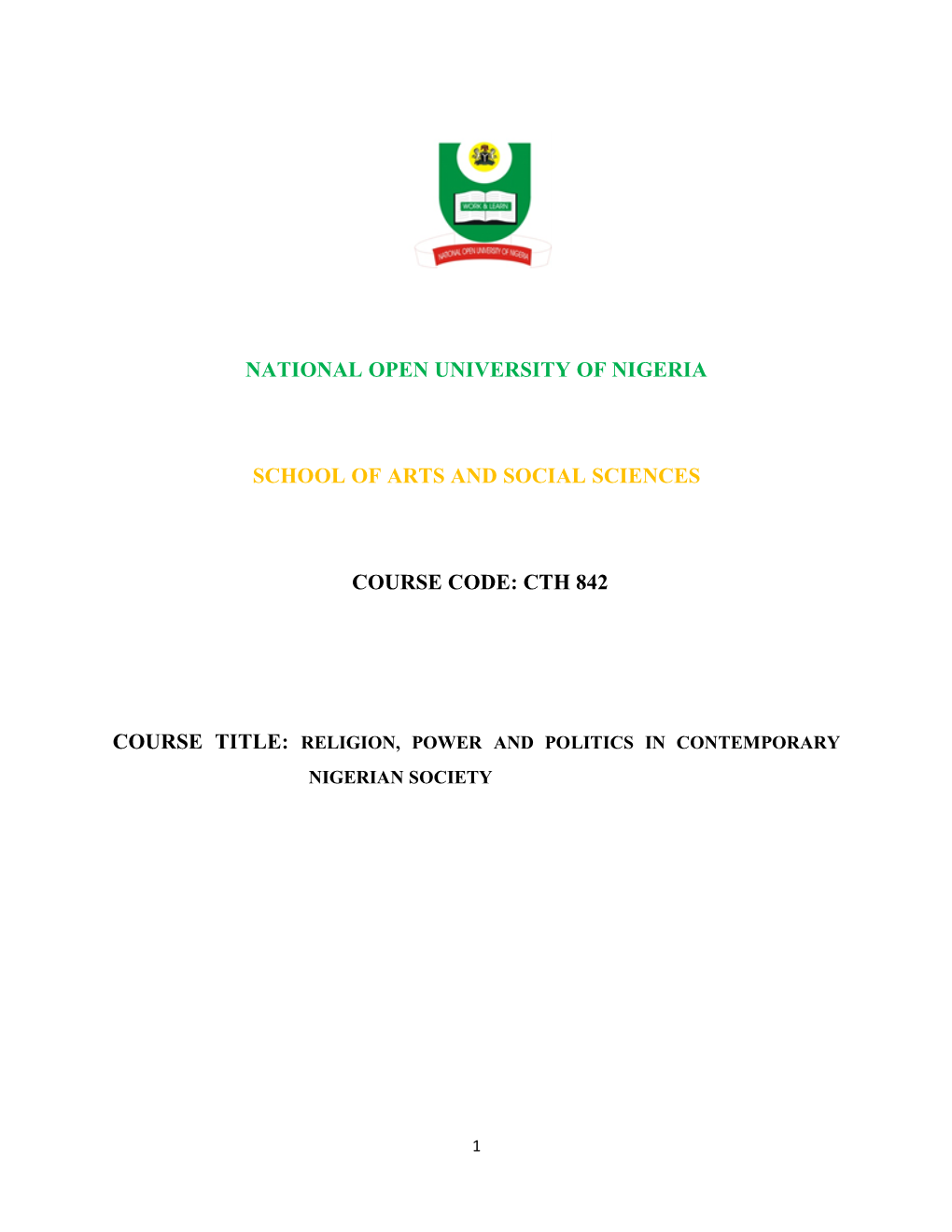 National Open University of Nigeria School of Arts And