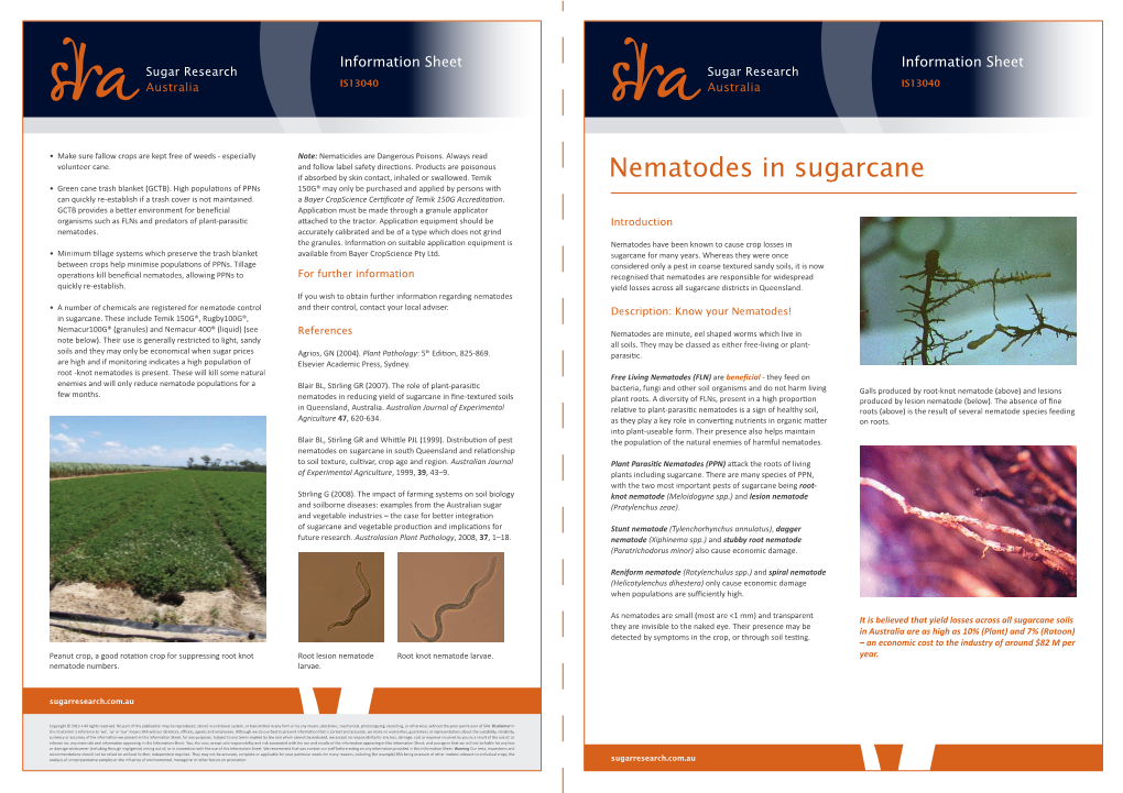 Nematodes in Sugarcane • Gr Een Cane Trash Blanket (GCTB)