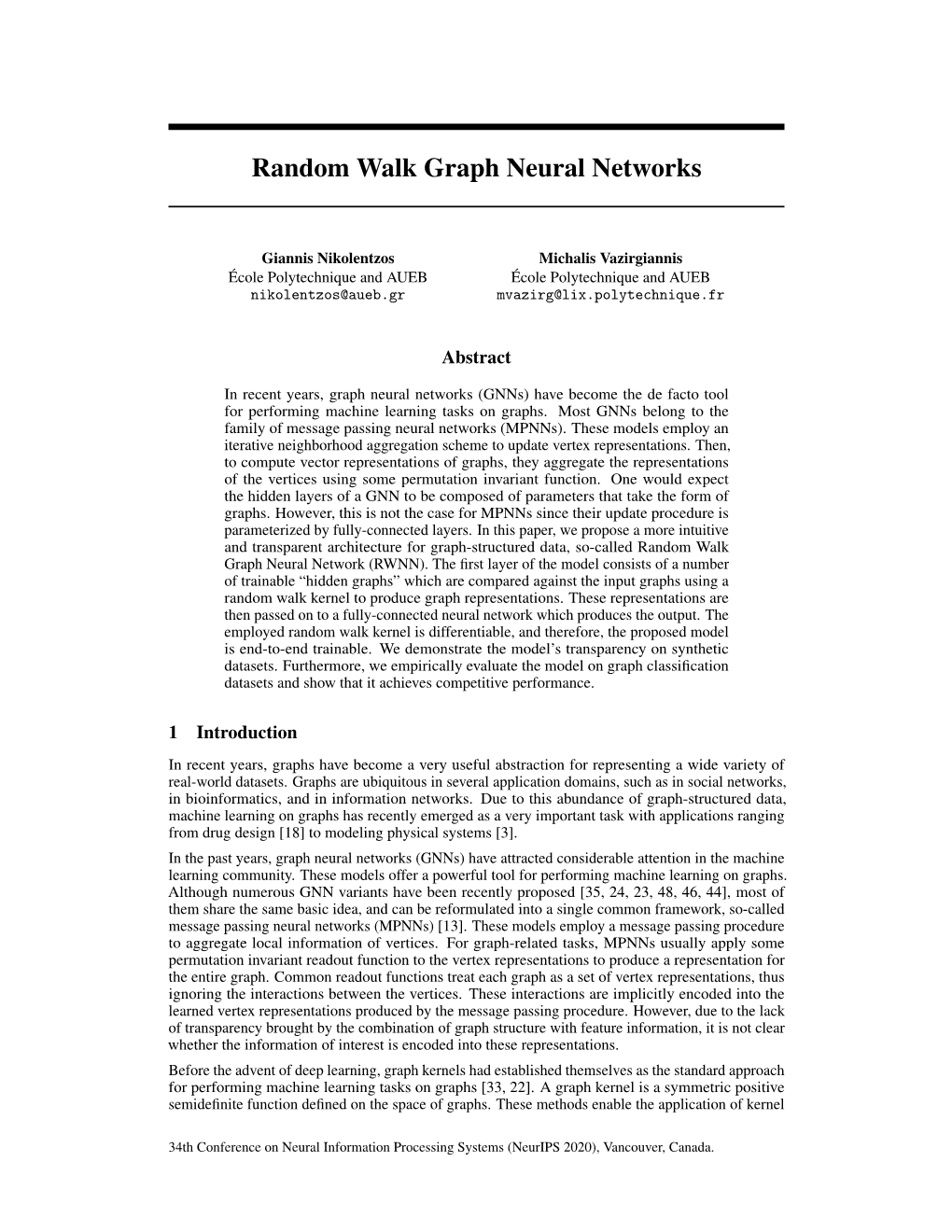 Random Walk Graph Neural Networks