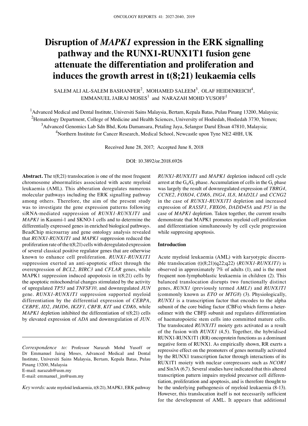 Disruption of MAPK1 Expression in the ERK Signalling