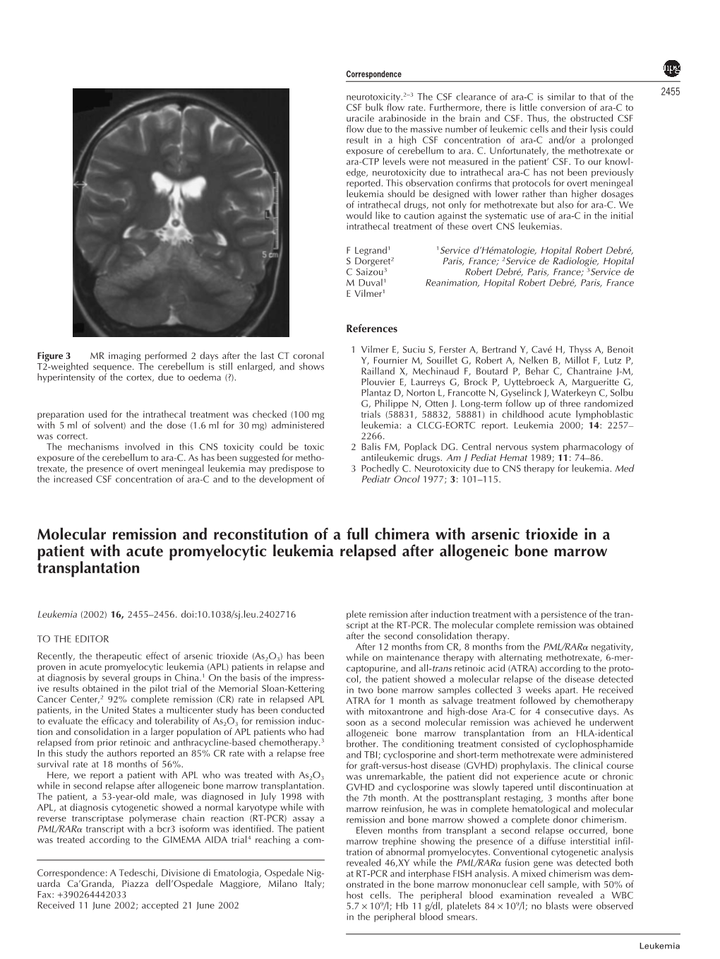 Molecular Remission and Reconstitution of a Full Chimera With