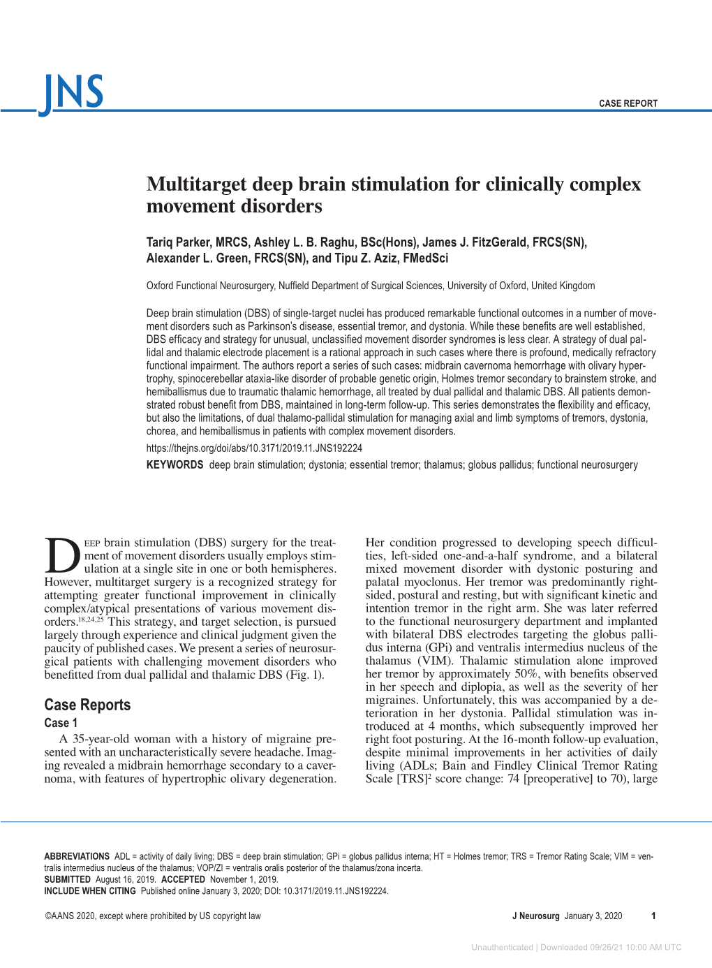 Multitarget Deep Brain Stimulation for Clinically Complex Movement Disorders