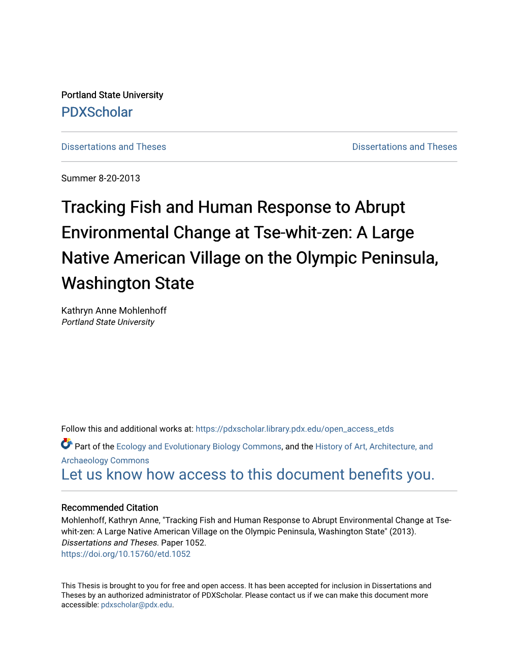 Tracking Fish and Human Response to Abrupt Environmental Change at Tse-Whit-Zen: a Large Native American Village on the Olympic Peninsula, Washington State