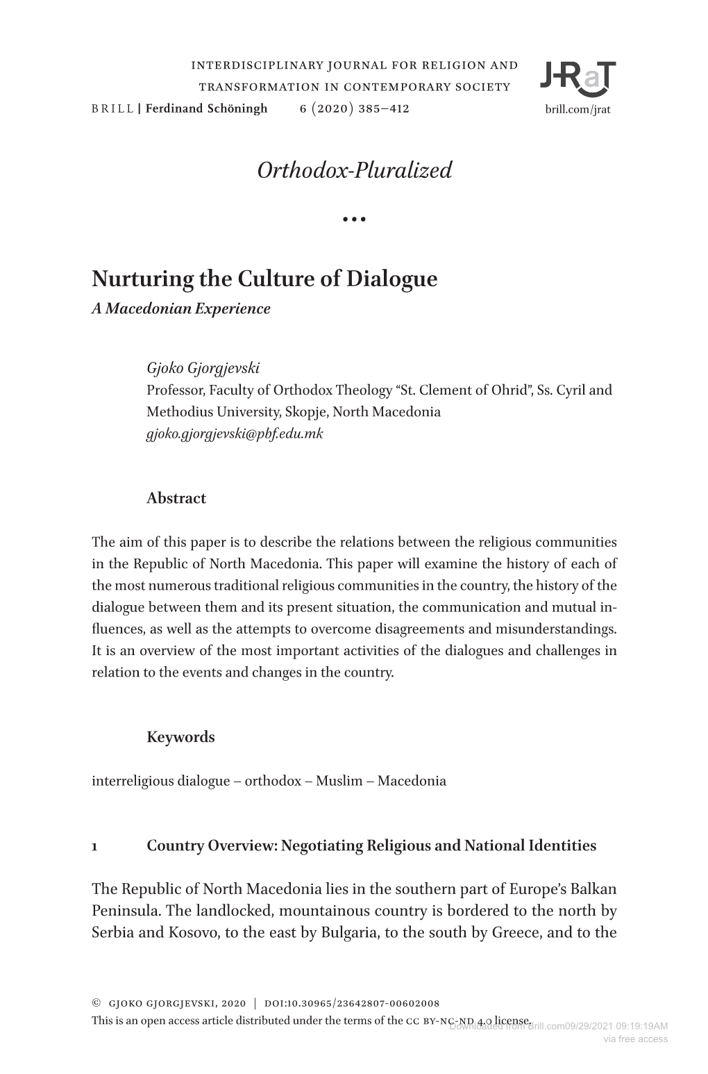 Orthodox-Pluralized Nurturing the Culture of Dialogue