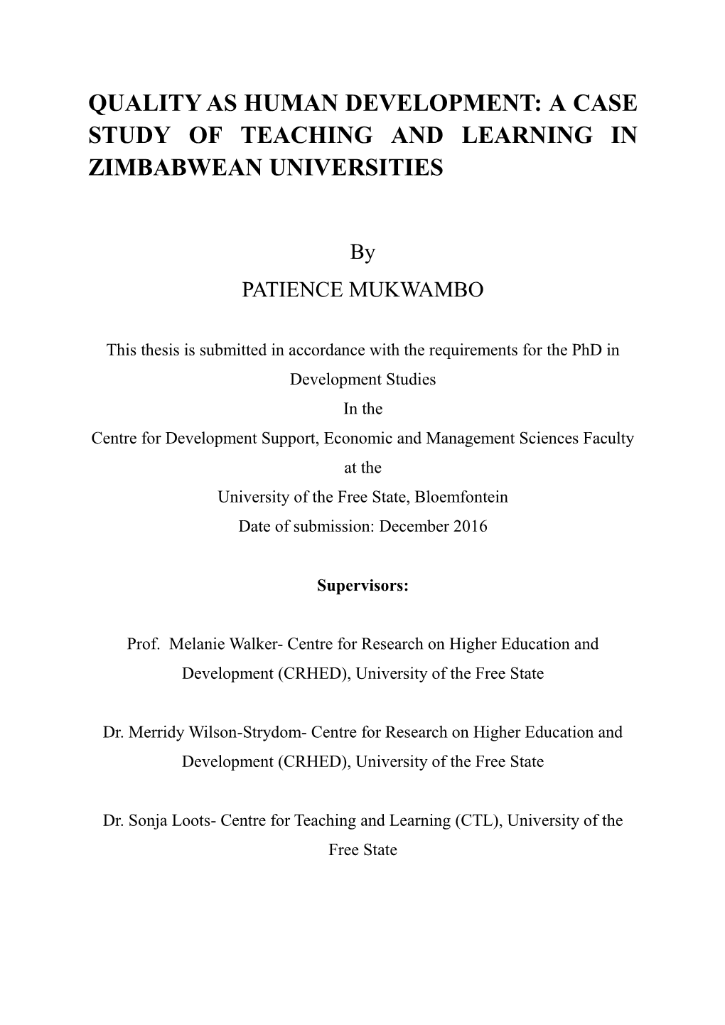 A Case Study of Teaching and Learning in Zimbabwean Universities