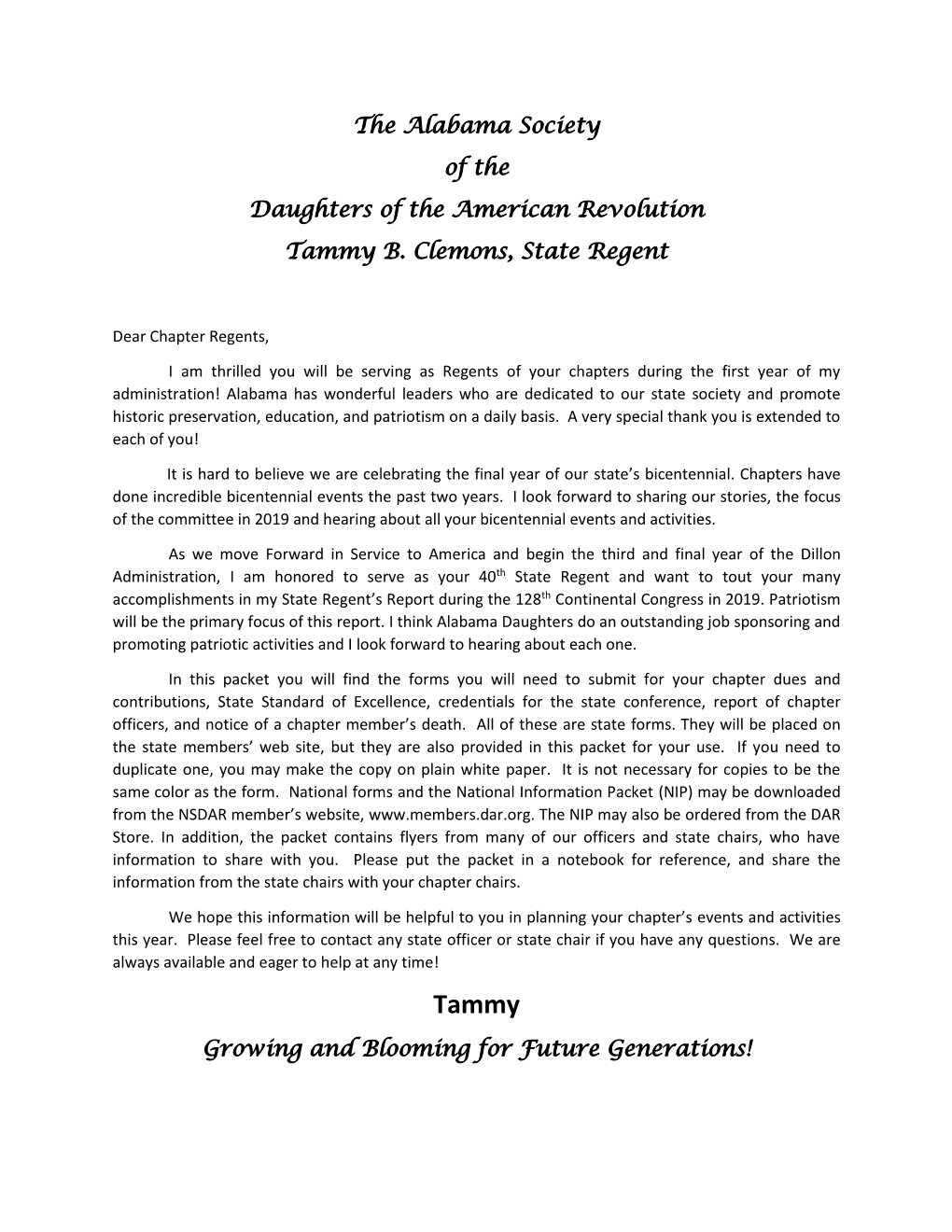 The Alabama Society of the Daughters of the American Revolution Tammy B