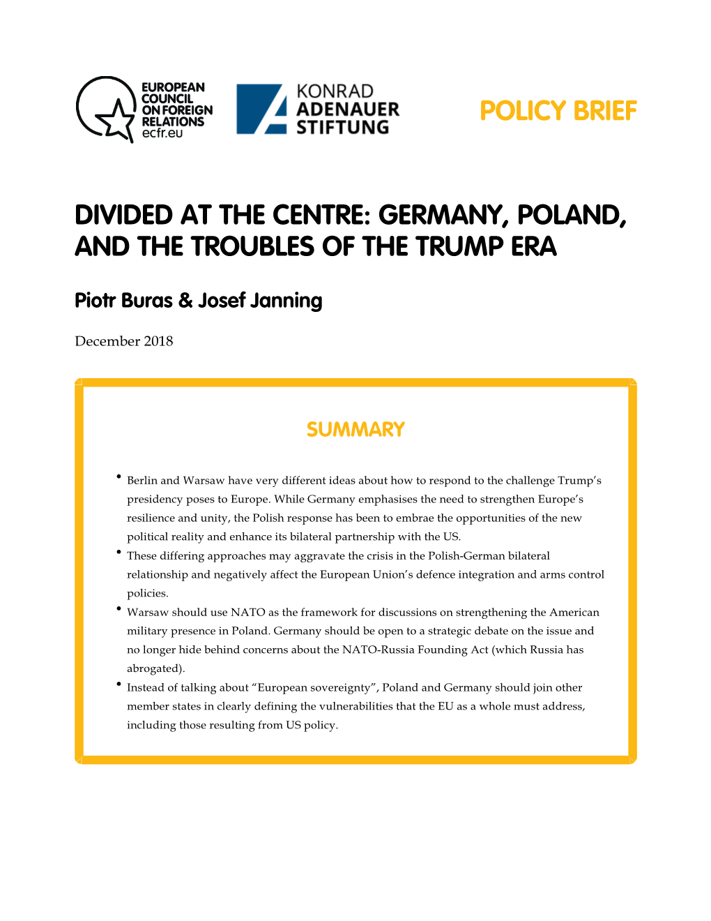 Divided at the Centre: Germany, Poland, and the Troubles of the Trump Era