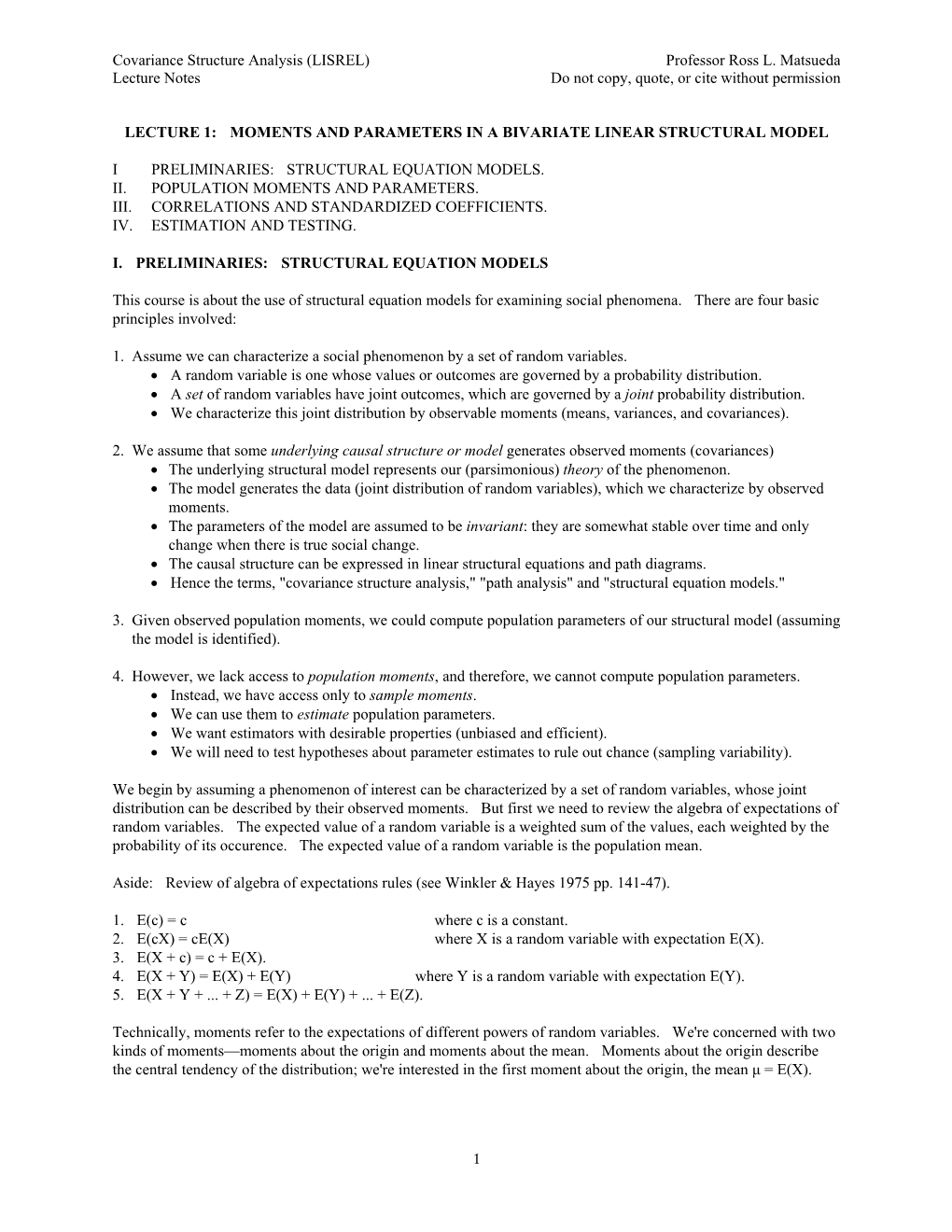 Lecture 1: Bivariate Linear Model