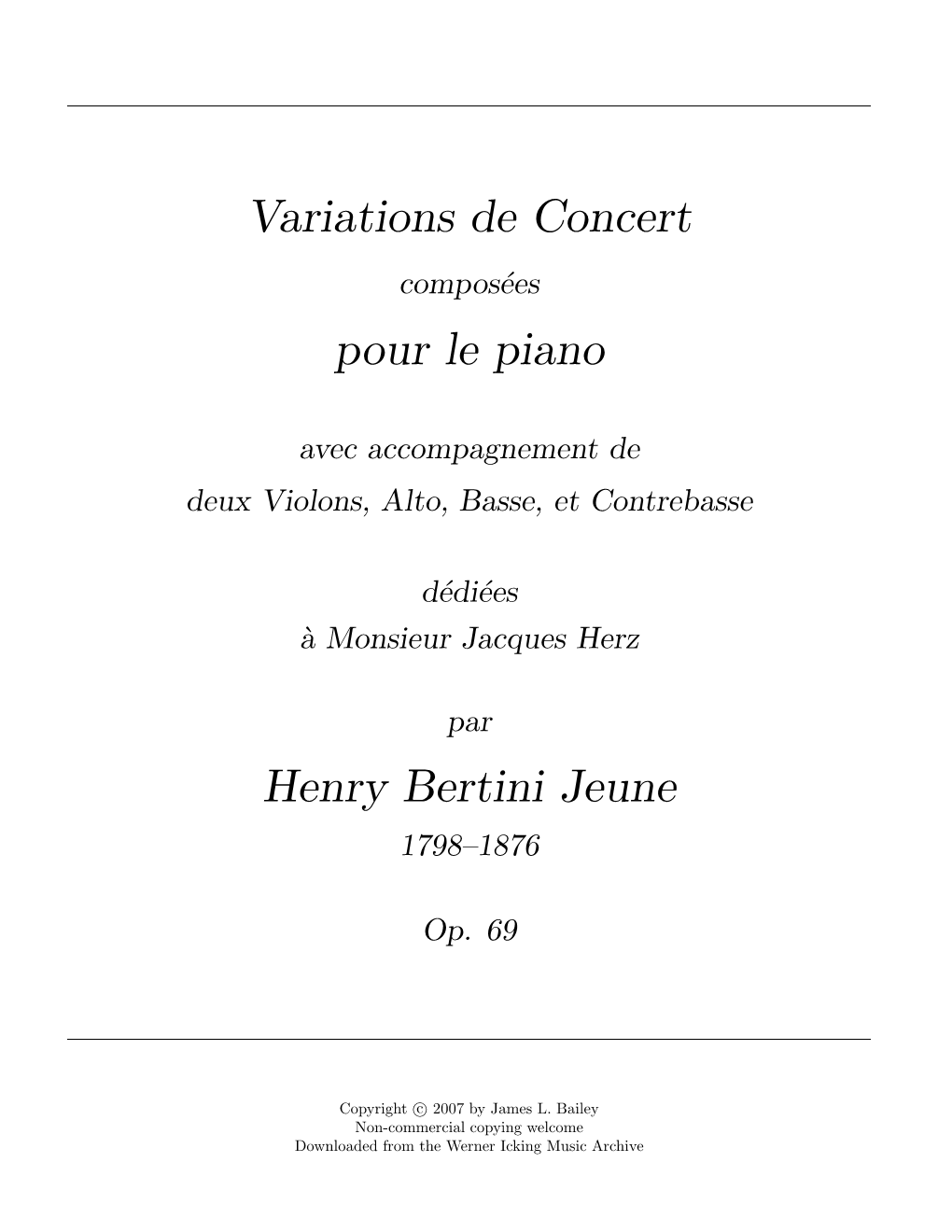 Variations De Concert Pour Le Piano Henry Bertini Jeune