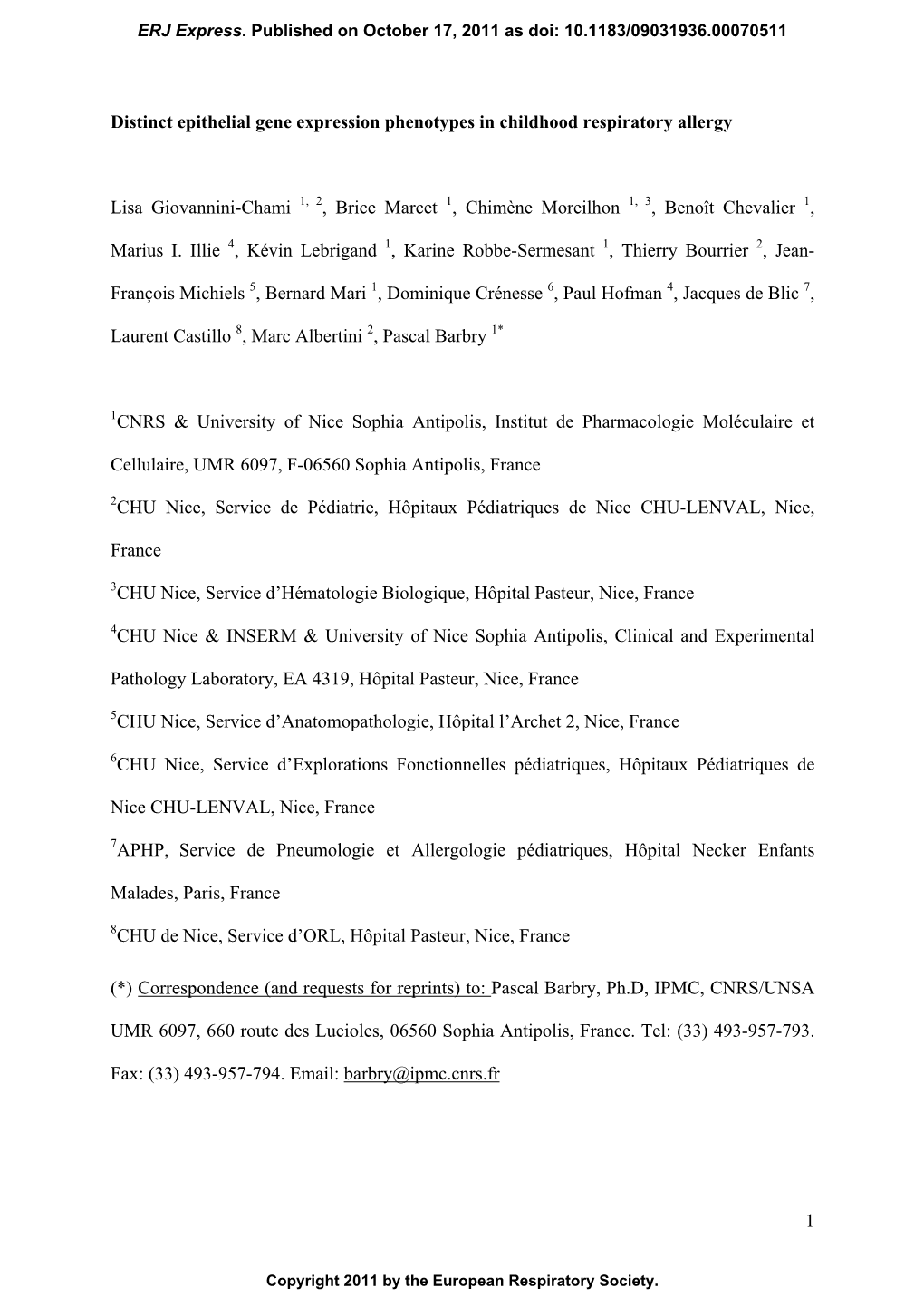 1 Distinct Epithelial Gene Expression Phenotypes in Childhood Respiratory