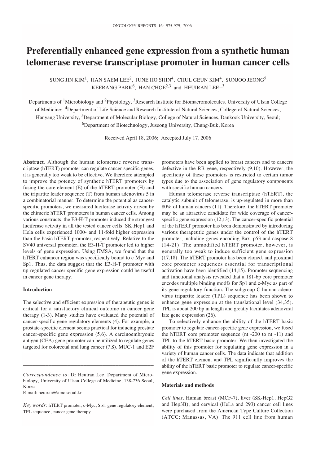 Preferentially Enhanced Gene Expression from a Synthetic Human Telomerase Reverse Transcriptase Promoter in Human Cancer Cells