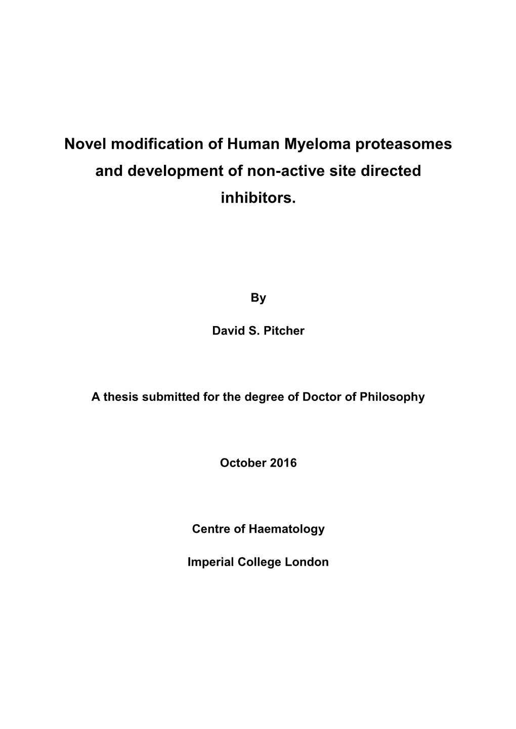 Novel Modification of Human Myeloma Proteasomes and Development of Non-Active Site Directed Inhibitors