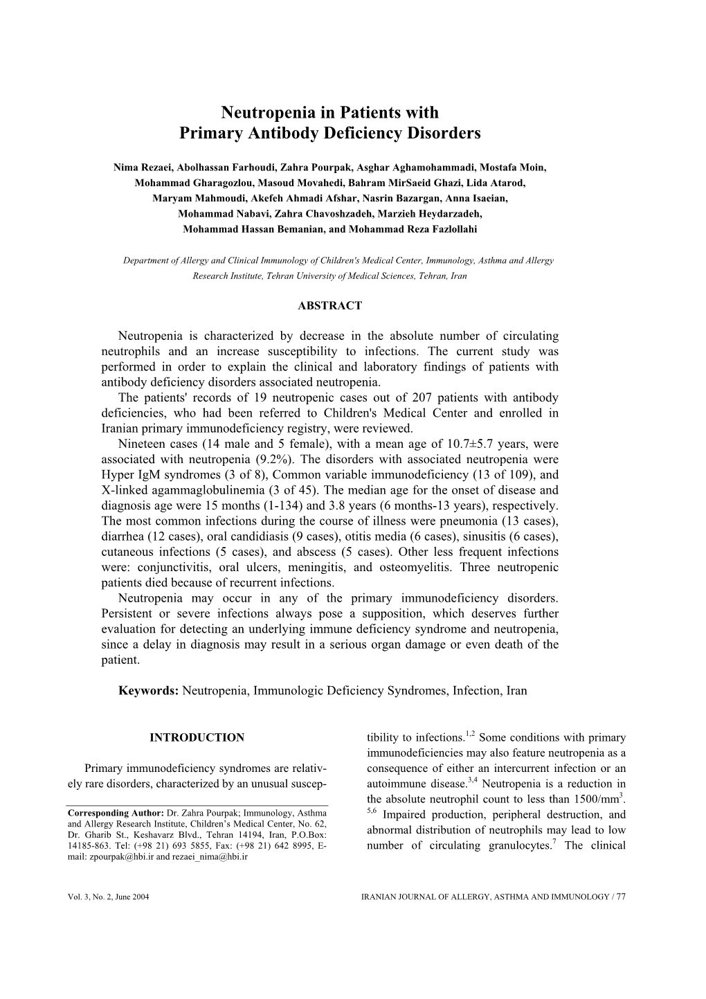 Neutropenia in Patients with Primary Antibody Deficiency Disorders