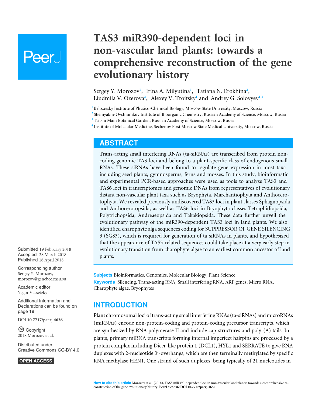 TAS3 Mir390-Dependent Loci in Non-Vascular Land Plants: Towards a Comprehensive Reconstruction of the Gene Evolutionary History