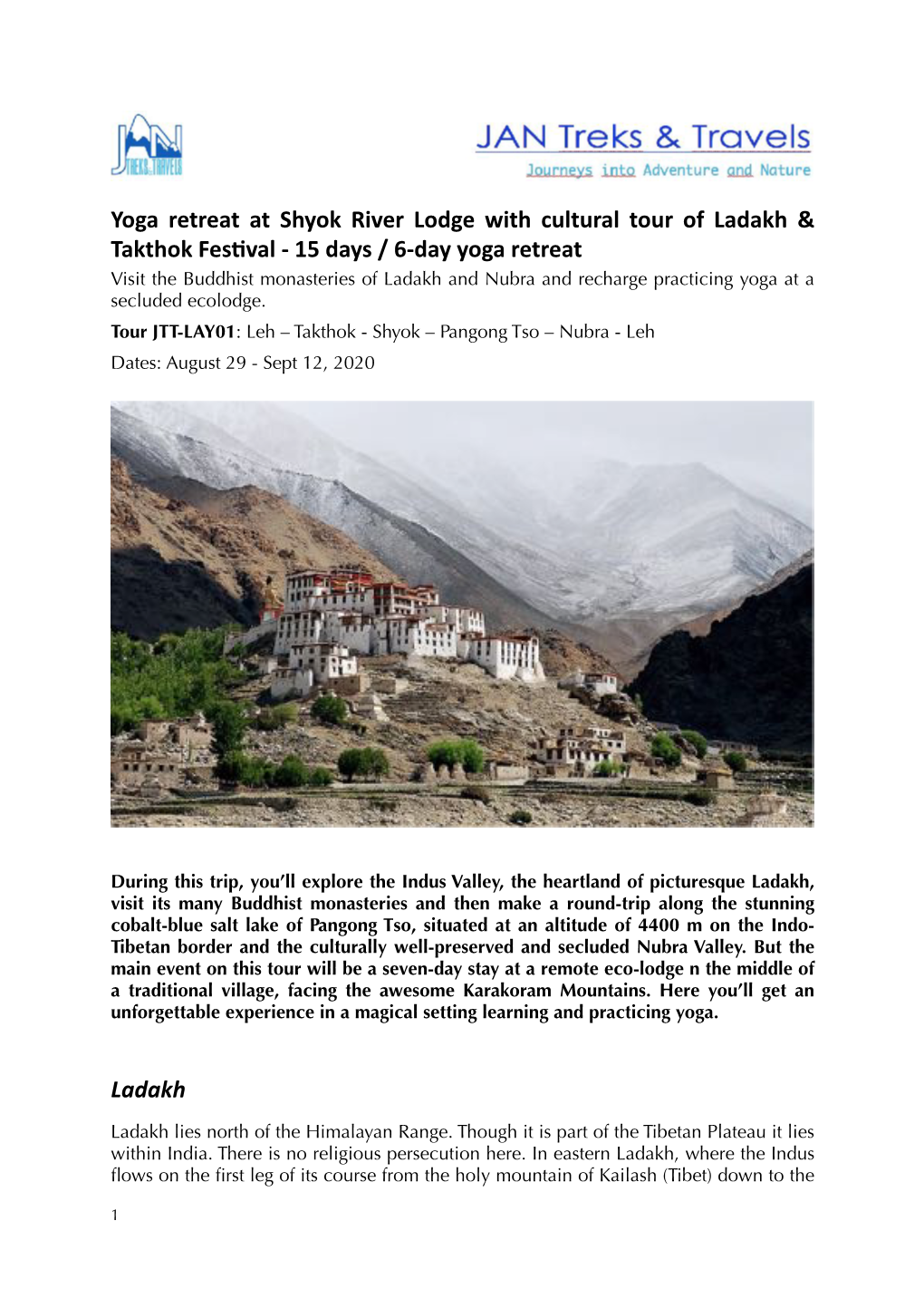 Yoga Retreat at Shyok River Lodge with Cultural