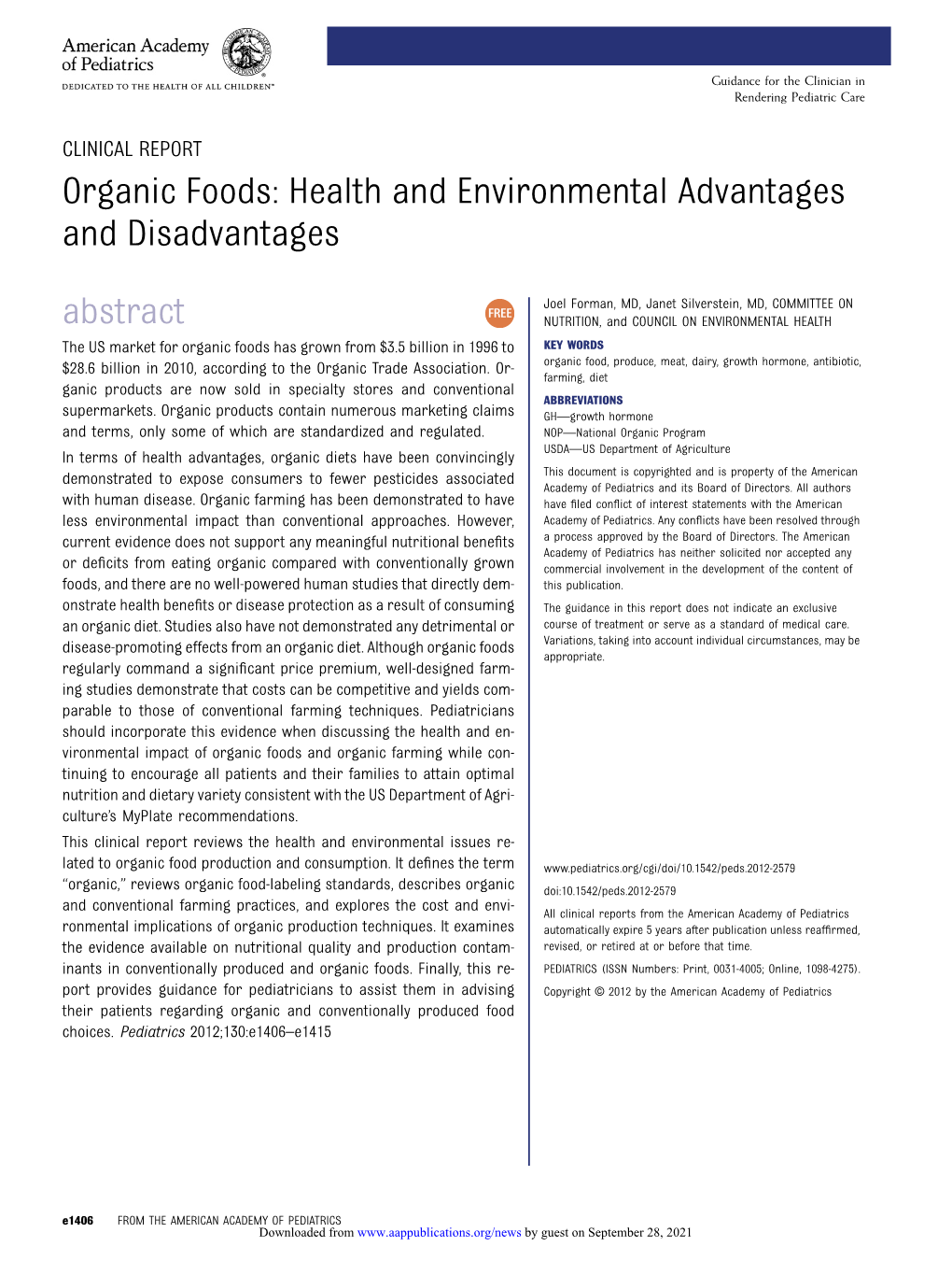 Organic Foods: Health and Environmental Advantages and Disadvantages