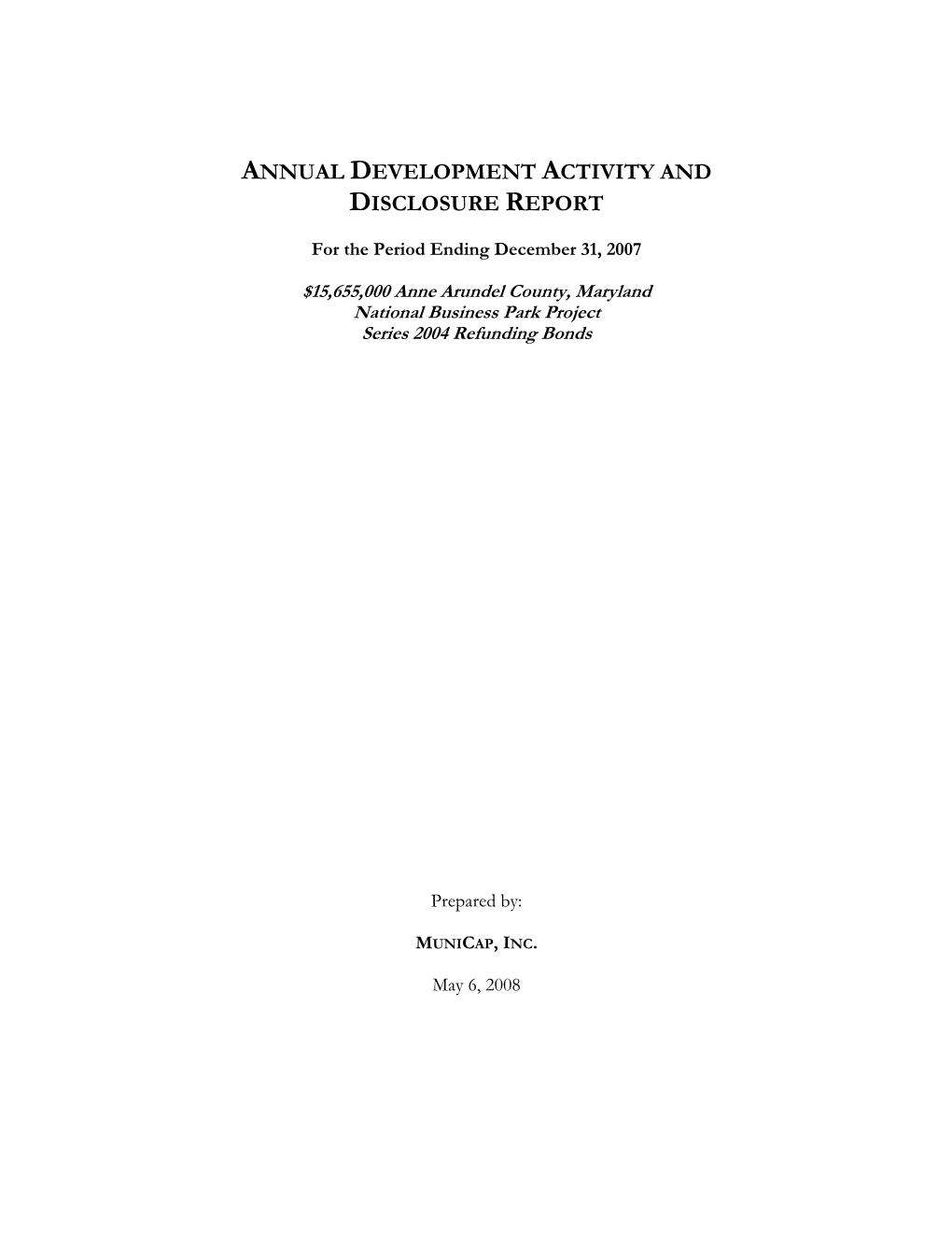 Annual Development Activity and Disclosure Report