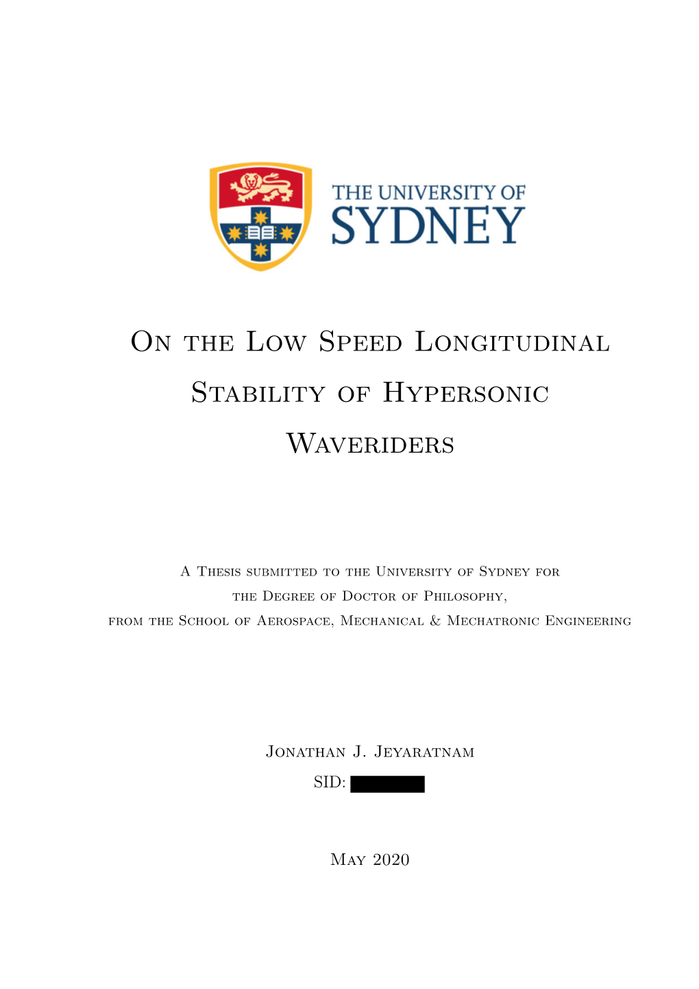 On the Low Speed Longitudinal Stability of Hypersonic Waveriders