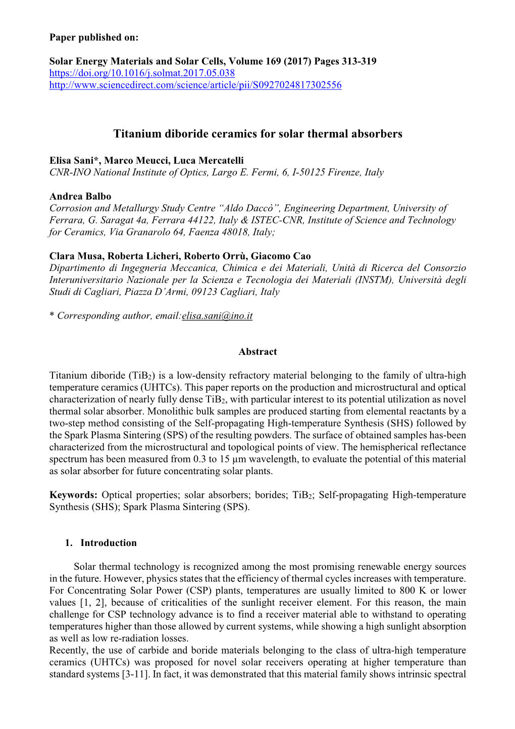 Titanium Diboride Ceramics for Solar Thermal Absorbers