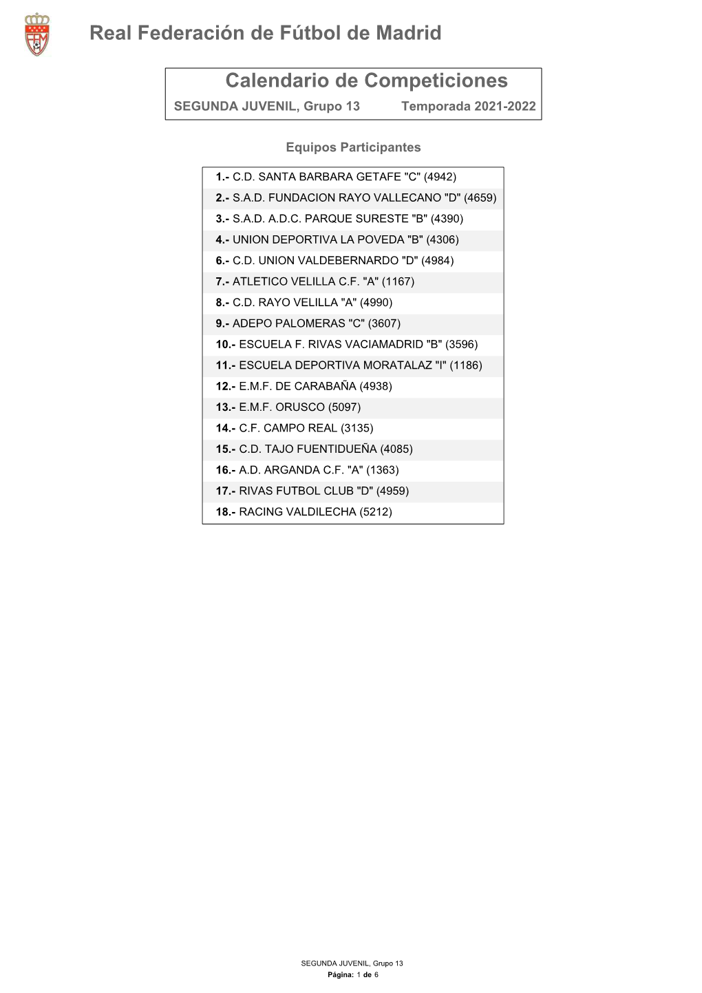 Calendario De Competición