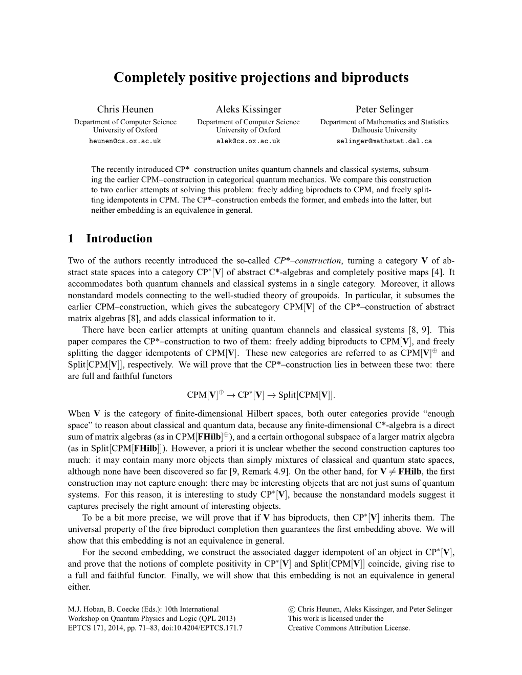 Completely Positive Projections and Biproducts