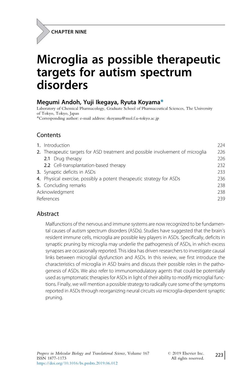 Microglia As Possible Therapeutic Targets for Autism Spectrum Disorders