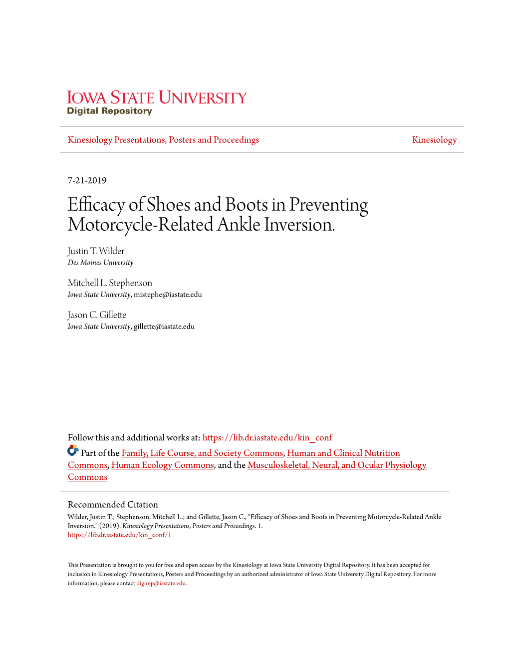 Efficacy of Shoes and Boots in Preventing Motorcycle-Related Ankle Inversion