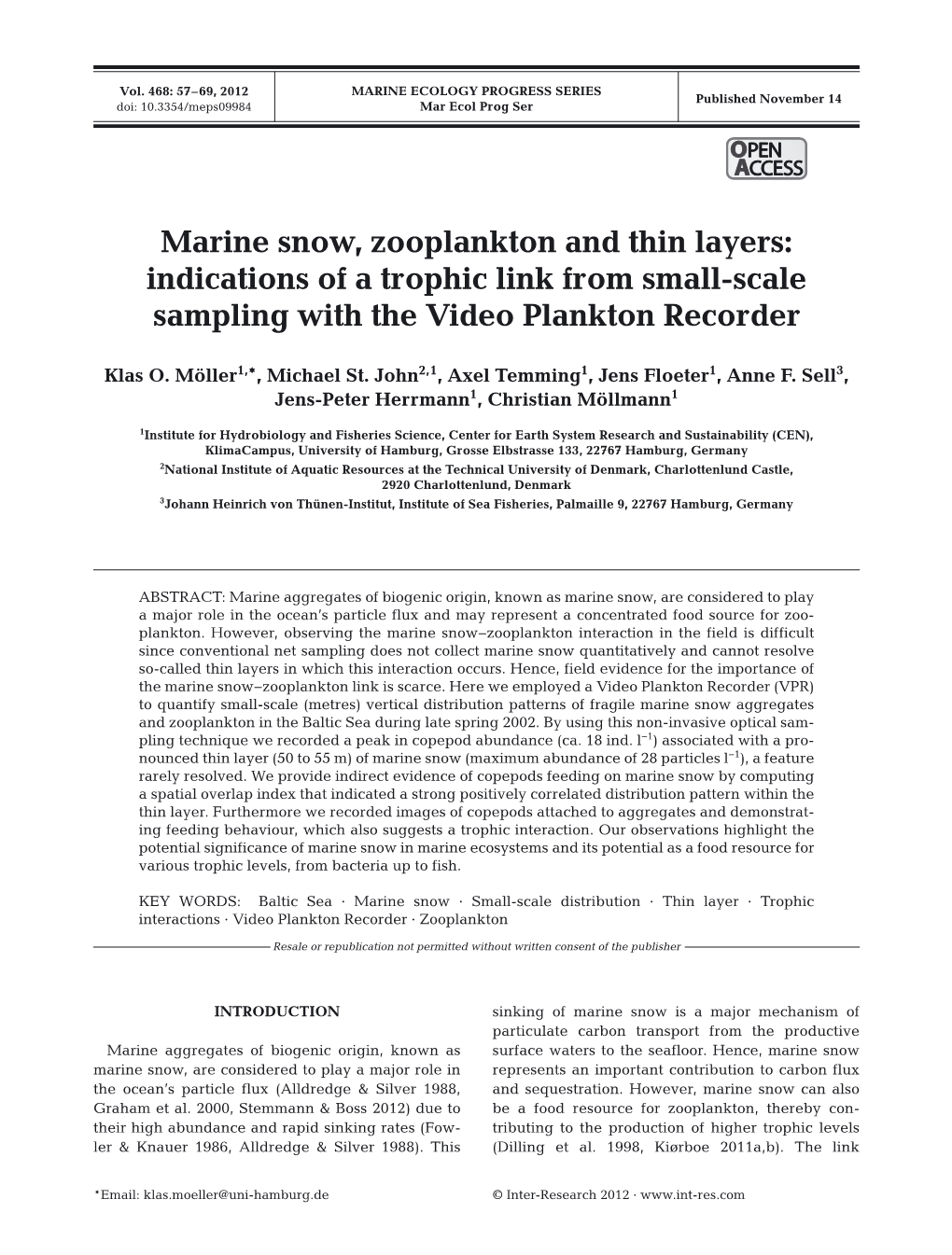 Marine Snow, Zooplankton and Thin Layers: Indications of a Trophic Link from Small-Scale Sampling with the Video Plankton Recorder