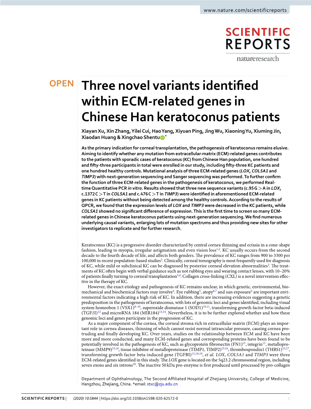 Three Novel Variants Identified Within ECM-Related Genes in Chinese Han Keratoconus Patients