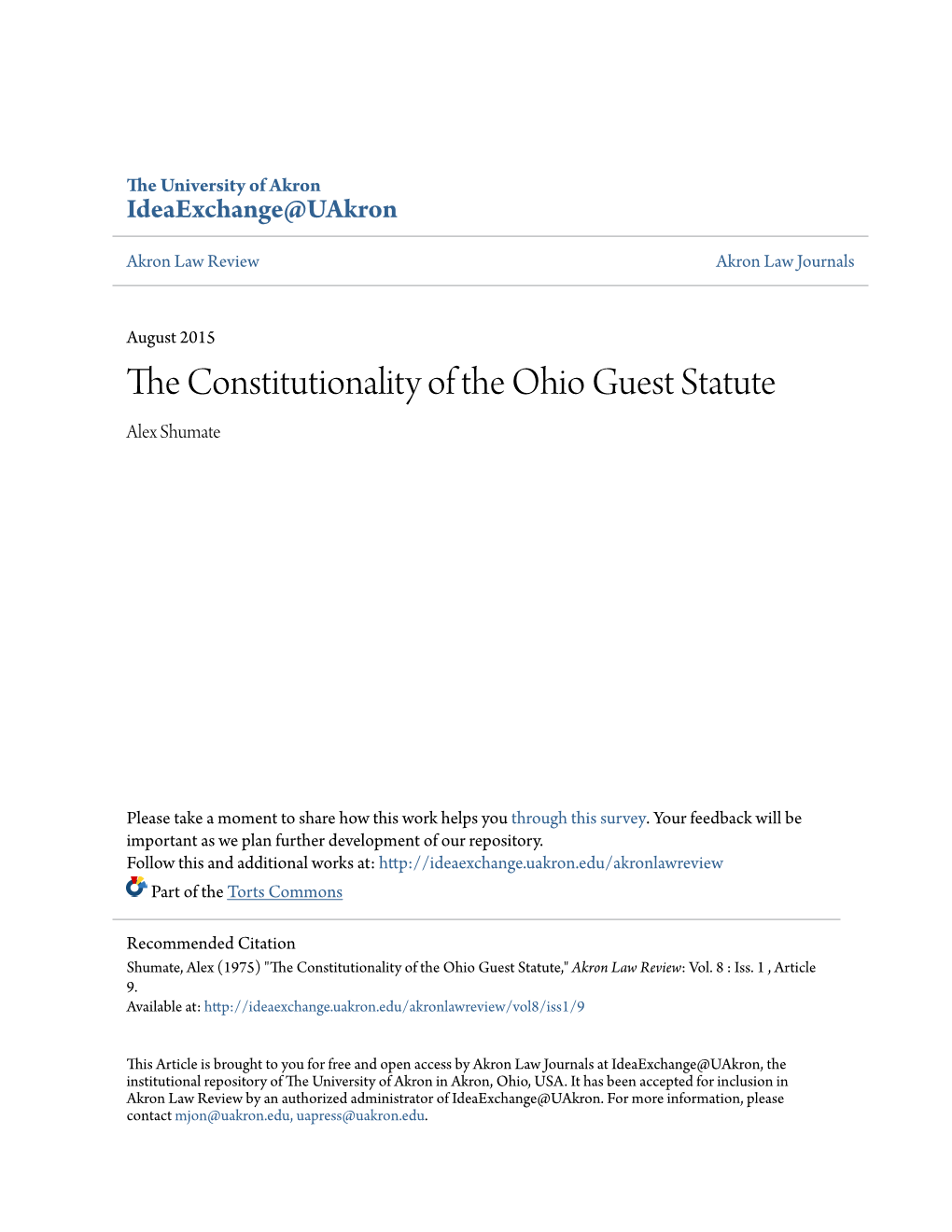 The Constitutionality of the Ohio Guest Statute