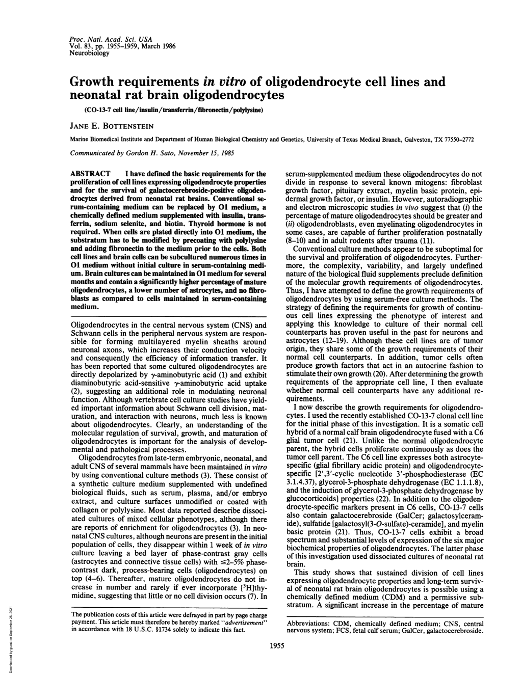 Growth Requirements in Vitro of Oligodendrocyte Cell Lines