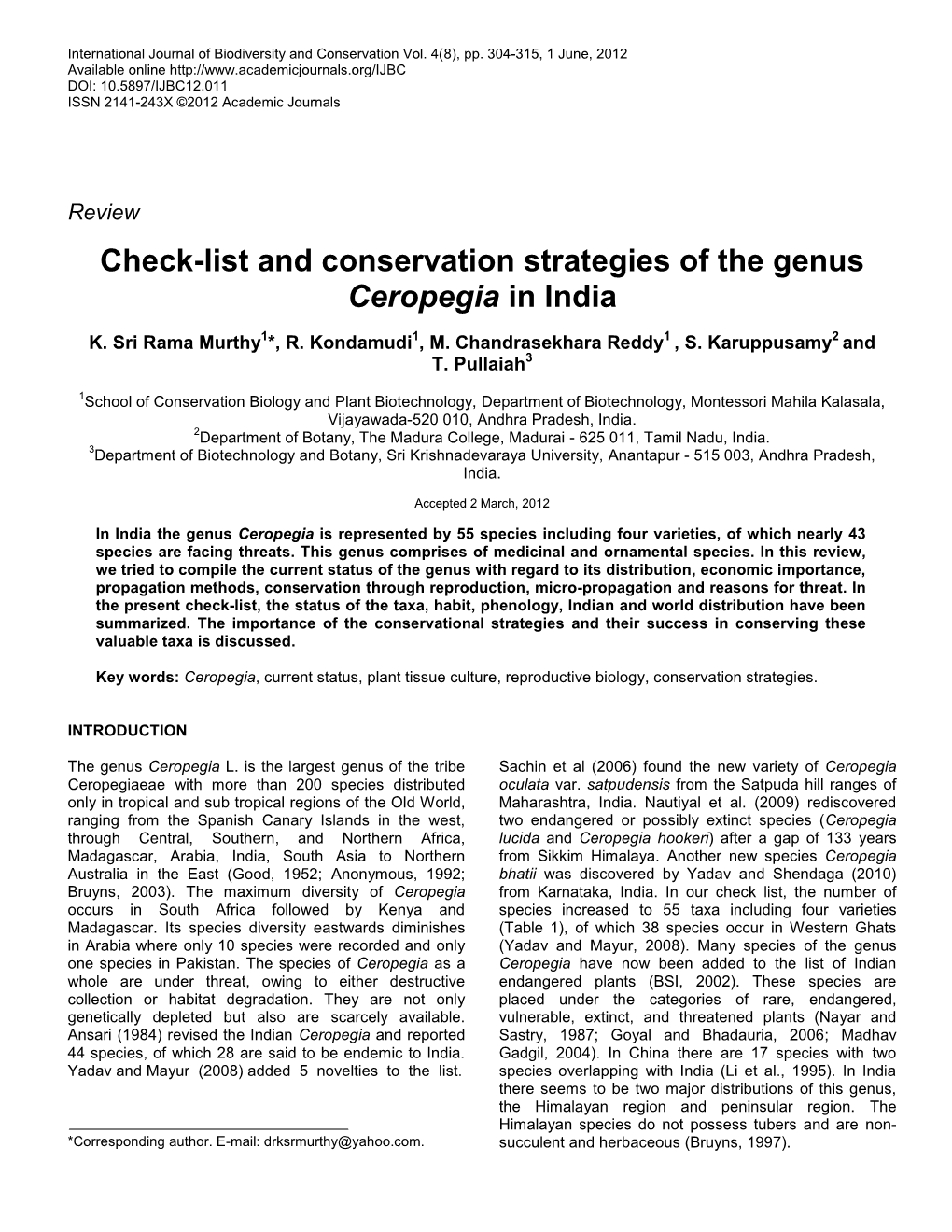 Chick List, Plant Tissue Cultures Studes And