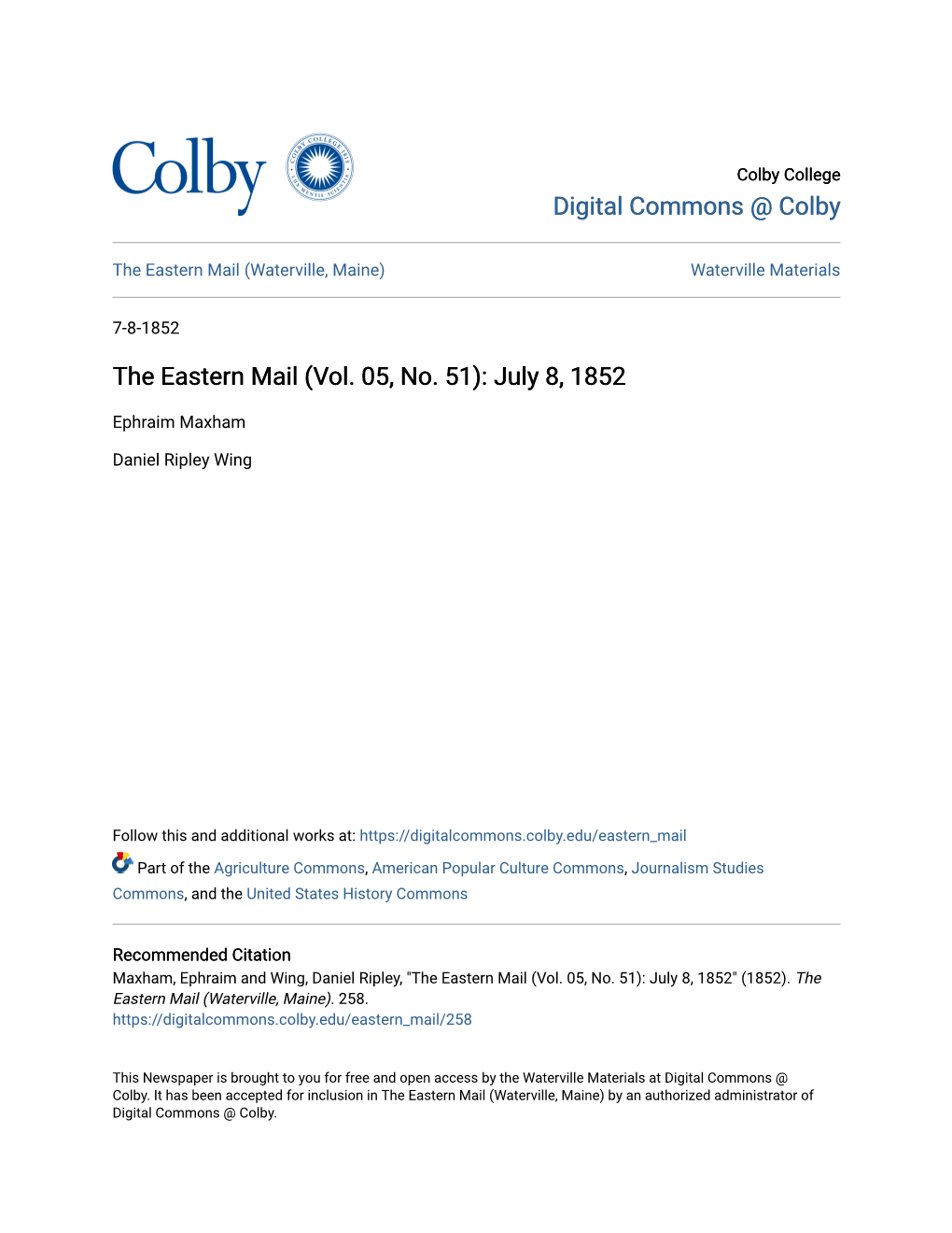 The Eastern Mail (Vol. 05, No. 51): July 8, 1852