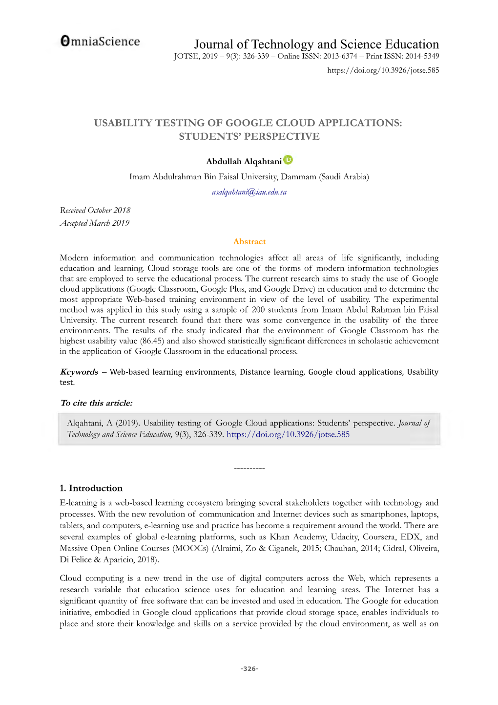 Usability Testing of Google Cloud Applications: Students' Perspective