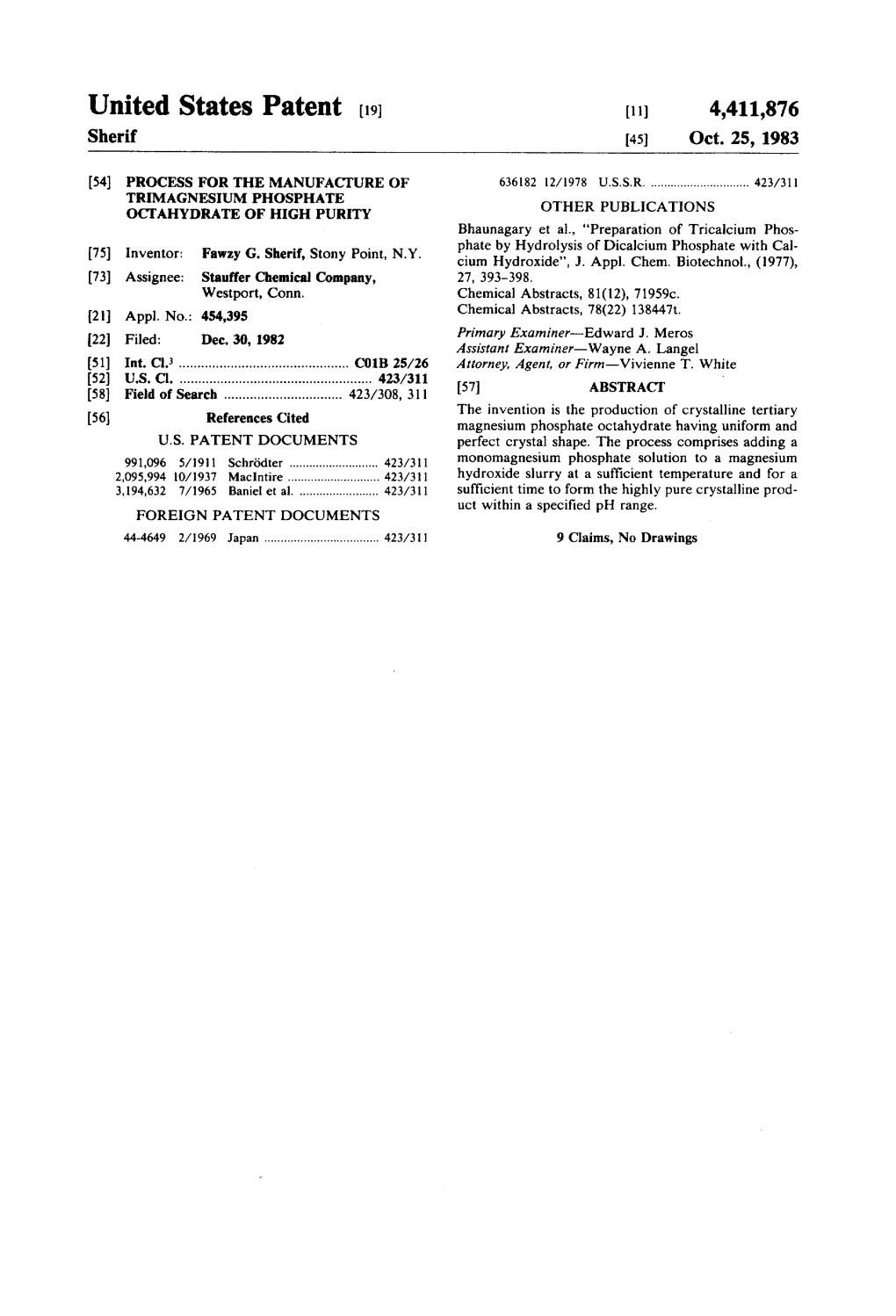 United States Patent (19) (11) 4,411,876 Sherif 45) Oct