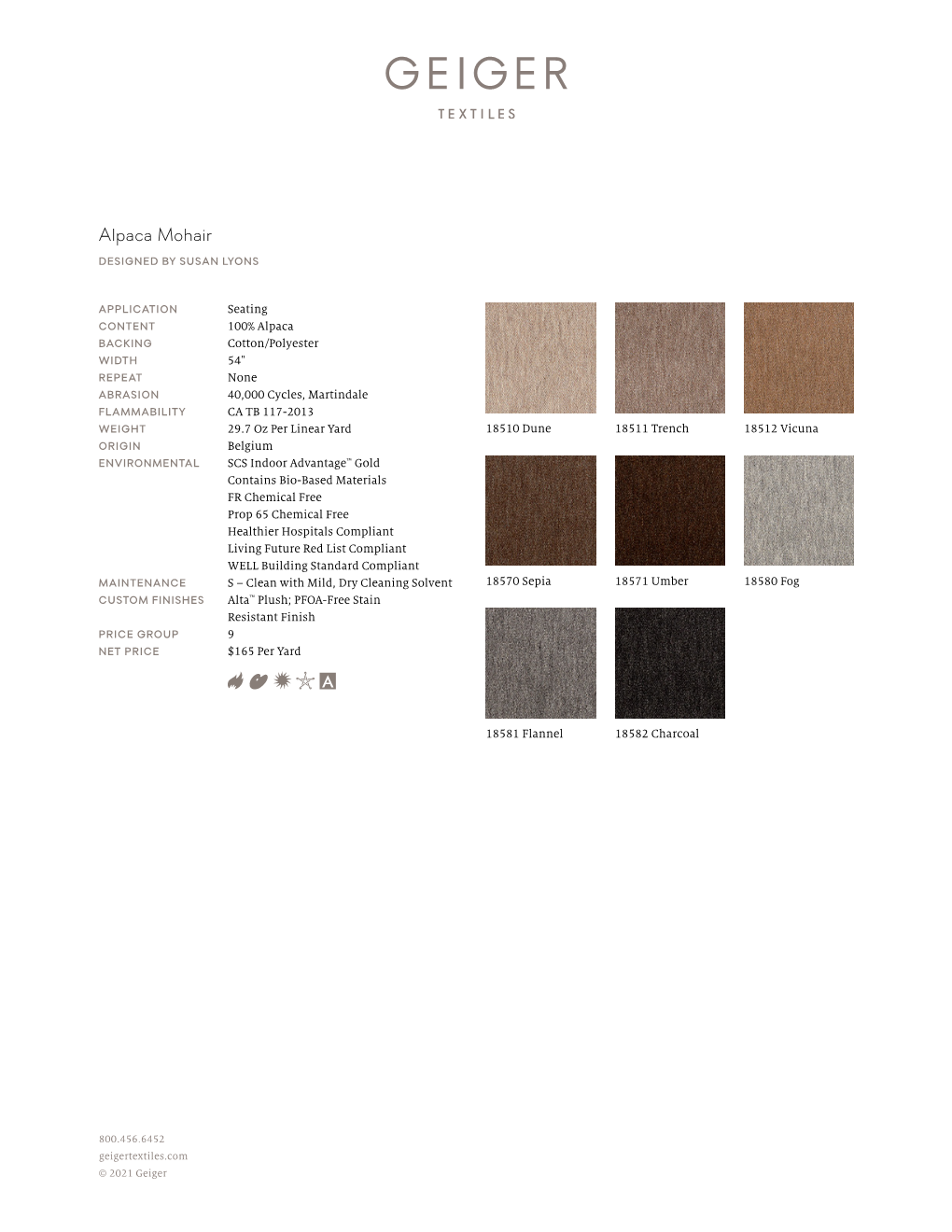 Alpaca Mohair Spec Sheet