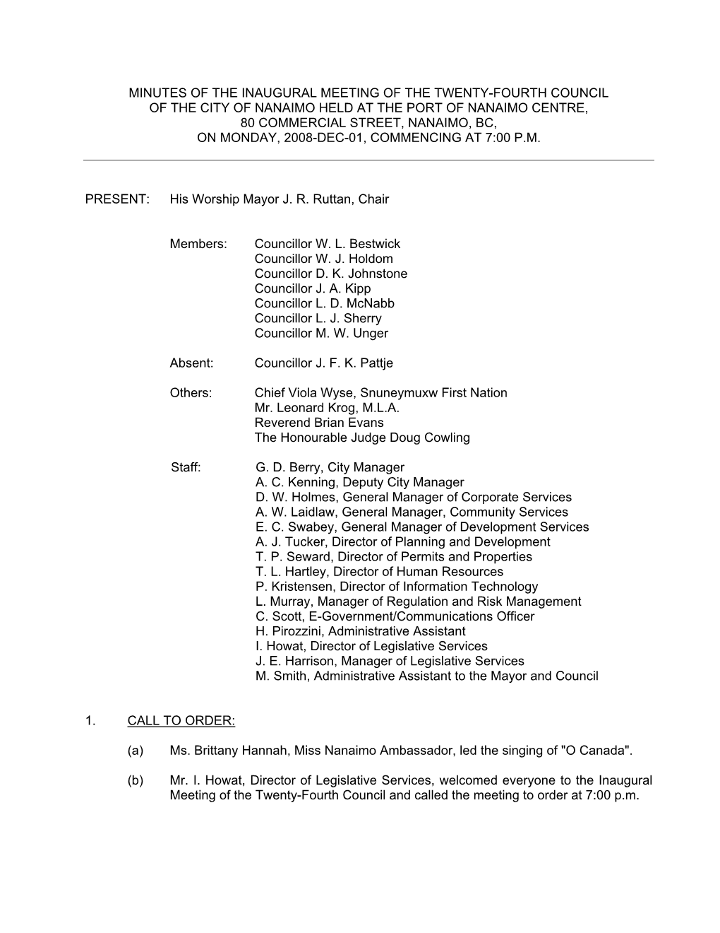 Minutes of the 24Th Inaugural Council Meeting Held December 01, 2008