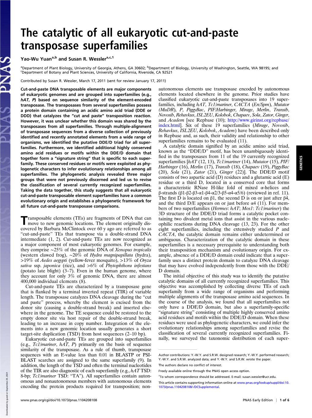 The Catalytic of All Eukaryotic Cut-And-Paste Transposase Superfamilies