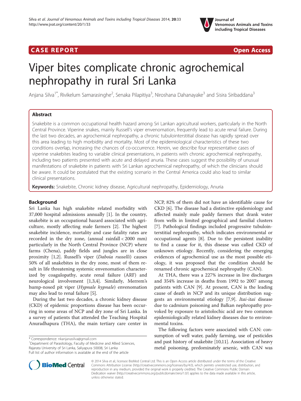 Viper Bites Complicate Chronic Agrochemical