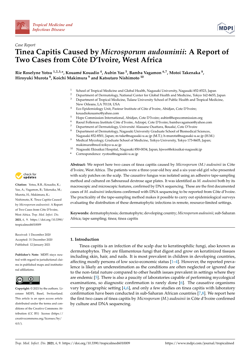 Tinea Capitis Caused by Microsporum Audouninii: a Report of Two Cases from Côte D’Ivoire, West Africa