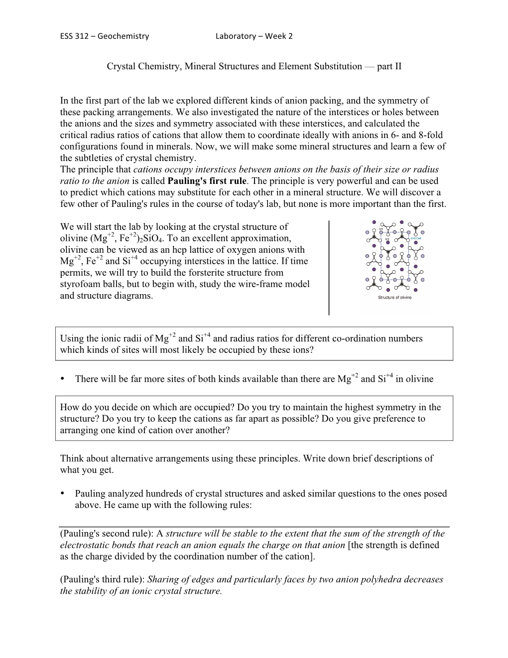 Crystal Chemistry, Mineral Structures and Element Substitution — Part II